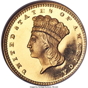 image for: 1856 G$1 Slanted 5 PR67 Ultra Cameo NGC. JD-1, High R.6....