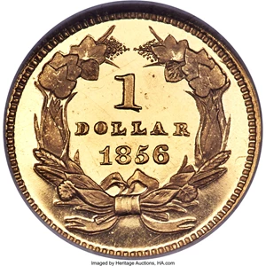 image for: 1856 G$1 Slanted 5 PR67 Ultra Cameo NGC. JD-1, High R.6....