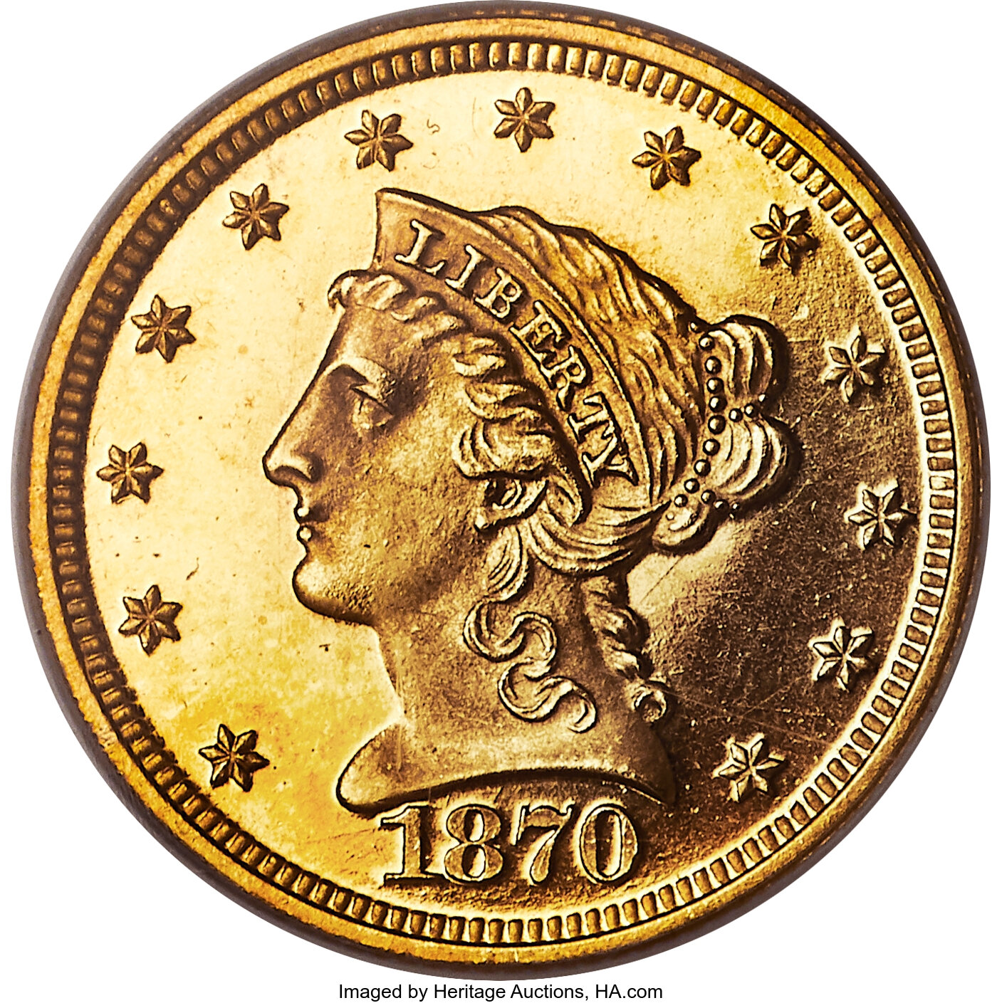 image for: 1870 $2 1/2 PR65 Deep Cameo PCGS. CAC. JD-1, Low R.7....