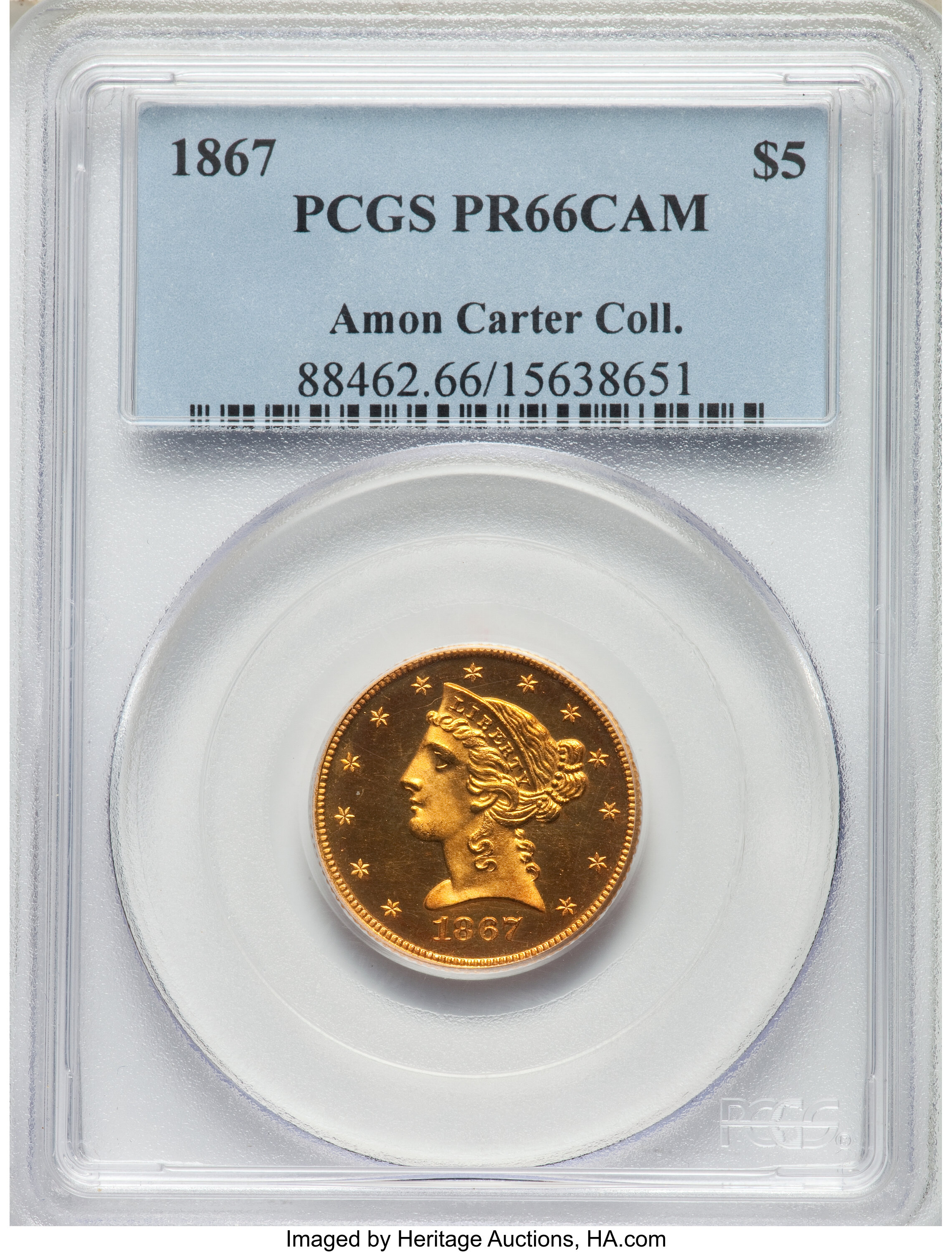 image for: 1867 $5 PR66 Cameo PCGS. JD-1, High R.6....