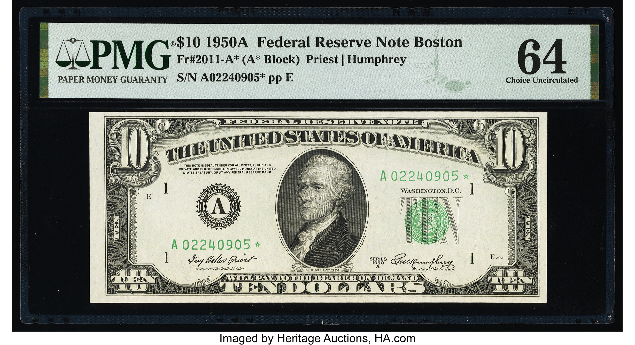 image for: Fr. 2011-A* $10 1950A Federal Reserve Star Note. PMG Choice Uncirculated 64....