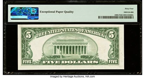 image for: Fr. 1960-F $5 1934D Federal Reserve Note. F-A Block. PMG Choice Uncirculated 64 EPQ....