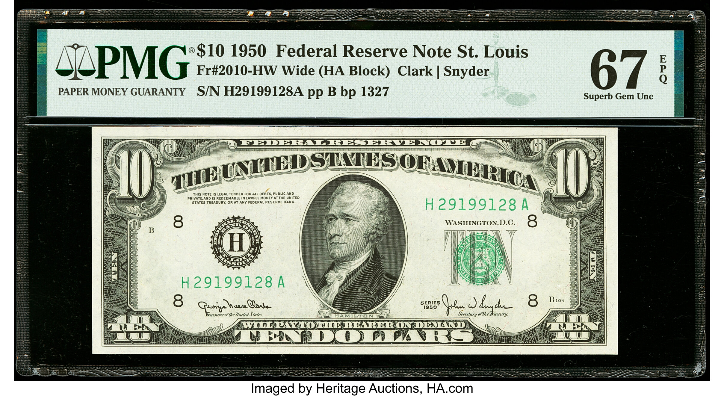 image for: Fr. 2010-H $10 1950 Wide Federal Reserve Note. PMG Superb Gem Unc 67 EPQ....