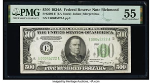 image for: Fr. 2202-E $500 1934A Federal Reserve Note. PMG About Uncirculated 55....