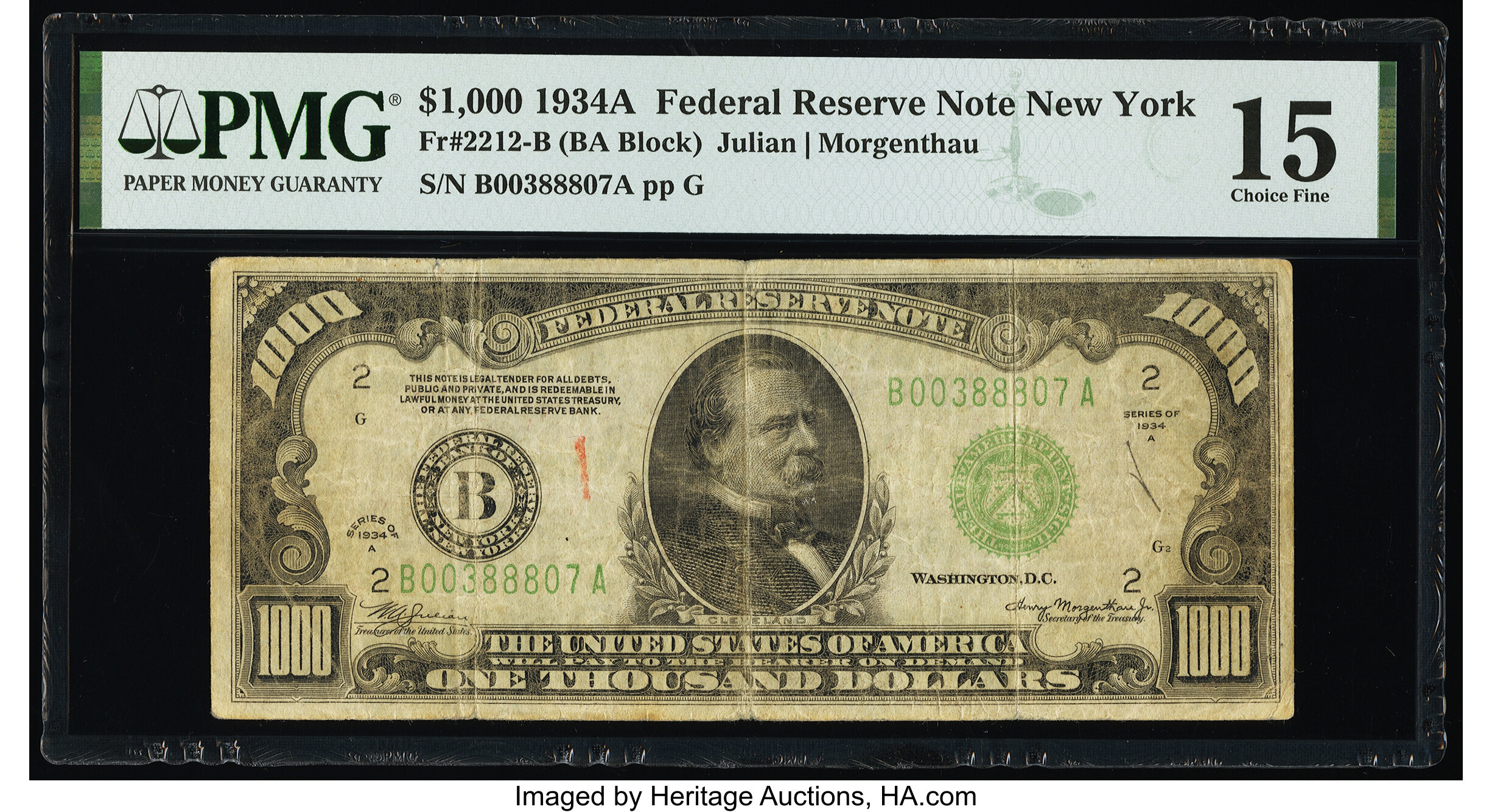 image for: Fr. 2212-B $1,000 1934A Federal Reserve Note. PMG Choice Fine 15....