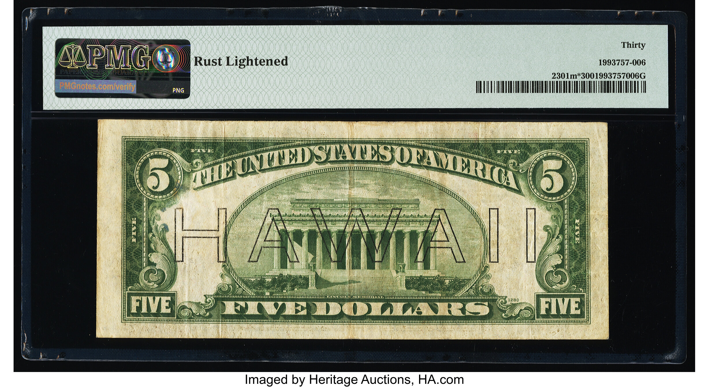 image for: Fr. 2301* $5 1934 Mule Hawaii Federal Reserve Star Note. PMG Very Fine 30....