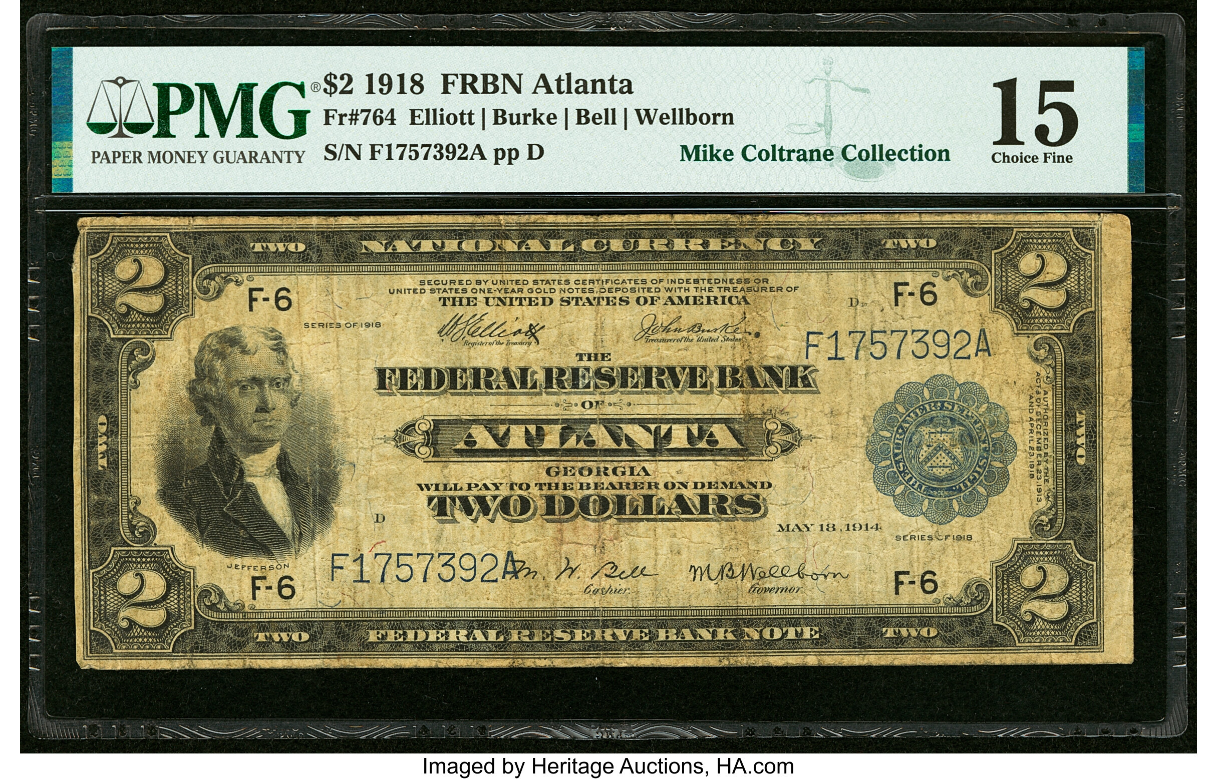 image for: Fr. 764 $2 1918 Federal Reserve Bank Note PMG Choice Fine 15....