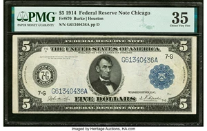 image for: Fr. 870 $5 1914 Federal Reserve Note PMG Choice Very Fine 35....