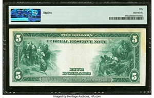 image for: Fr. 879a $5 1914 Federal Reserve Note PMG About Uncirculated 50....
