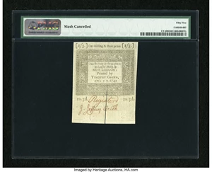 image for: Connecticut June 19, 1776 1s/3d PMG About Uncirculated 55....