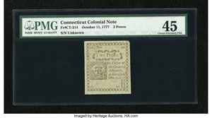 image for: Connecticut October 11, 1777 2d Uncancelled PMG Choice Extremely Fine 45....