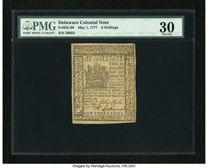 image for: Delaware May 1, 1777 6s PMG Very Fine 30....
