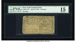 image for: New York April 15, 1758 £10 PMG Choice Fine 15....