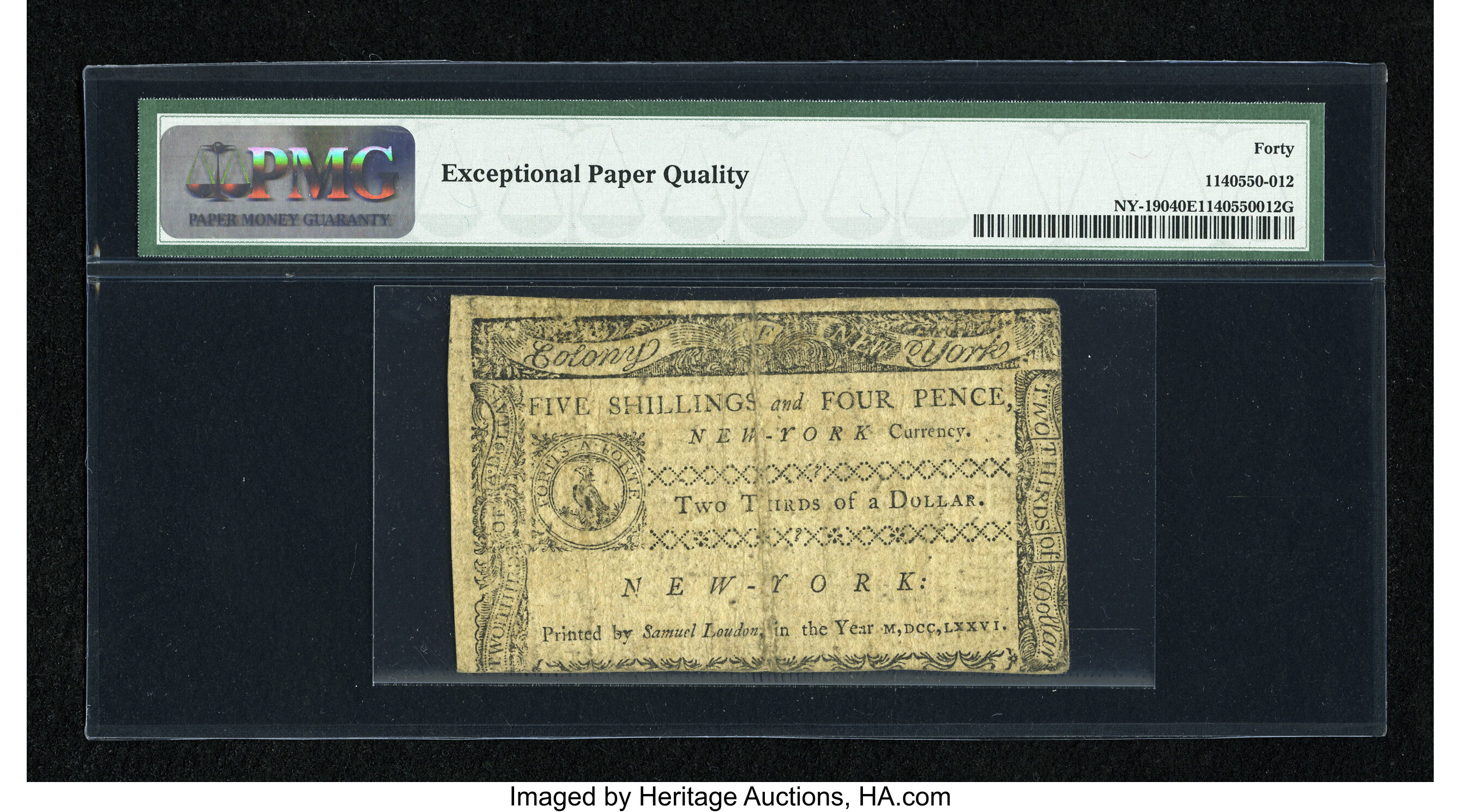 image for: New York March 5, 1776 $2/3 PMG Extremely Fine 40 EPQ....