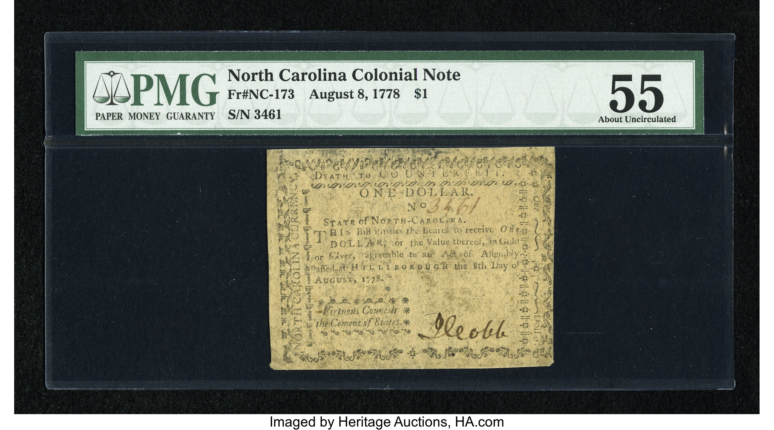 image for: North Carolina August 8, 1778 $1 PMG About Uncirculated 55....