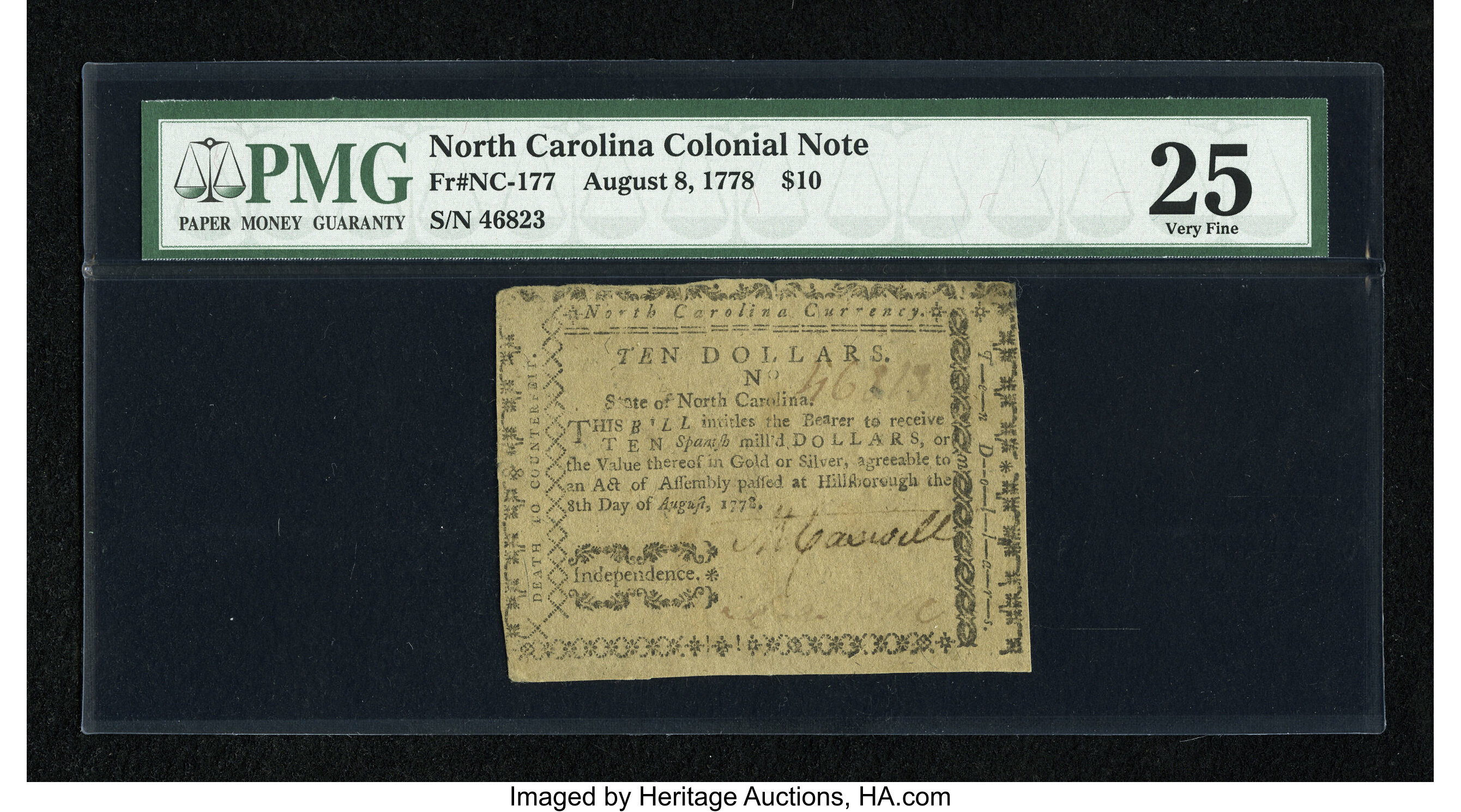 image for: North Carolina August 8, 1778 $10 PMG Very Fine 25....