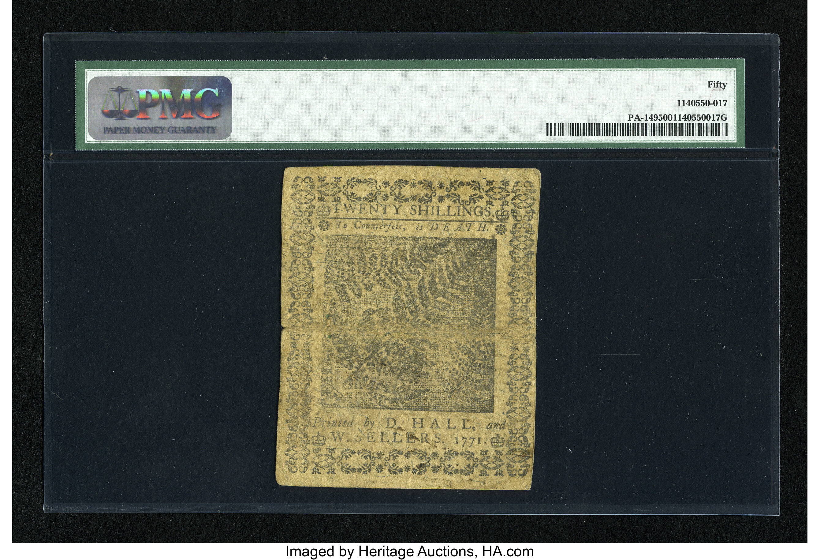 image for: Pennsylvania March 20, 1771 20s PMG About Uncirculated 50....