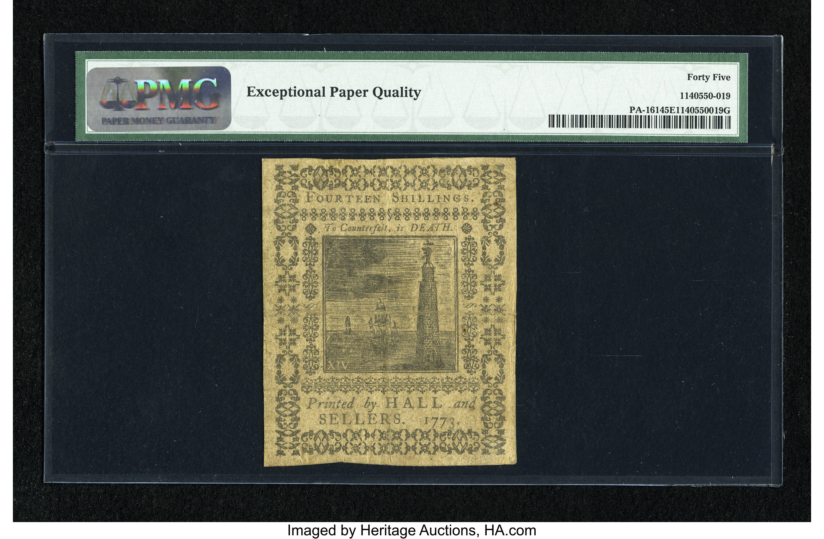 image for: Pennsylvania March 20, 1773 14s PMG Choice Extremely Fine 45 EPQ....