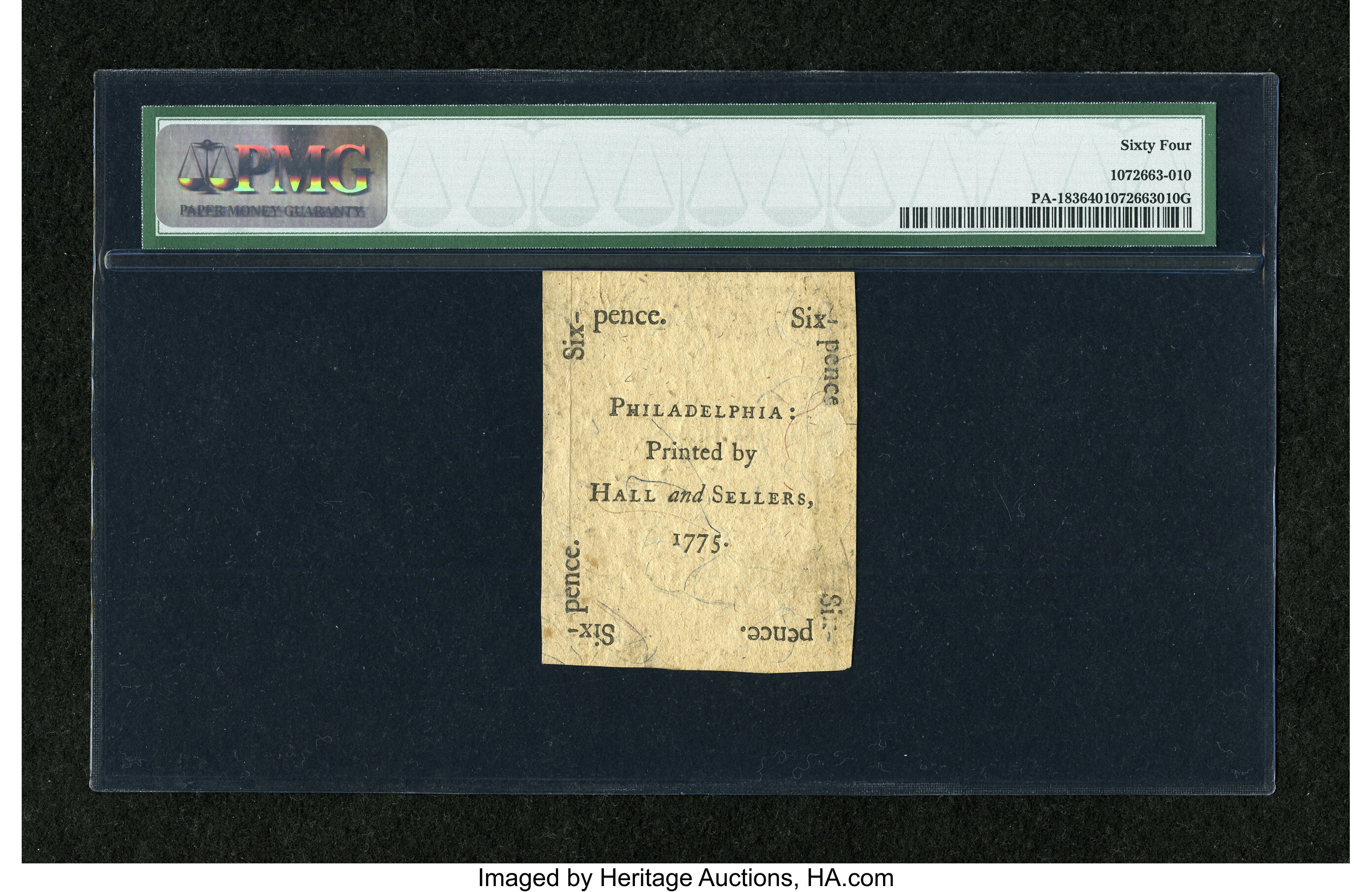 image for: Pennsylvania October 25, 1775 6d PMG Choice Uncirculated 64....