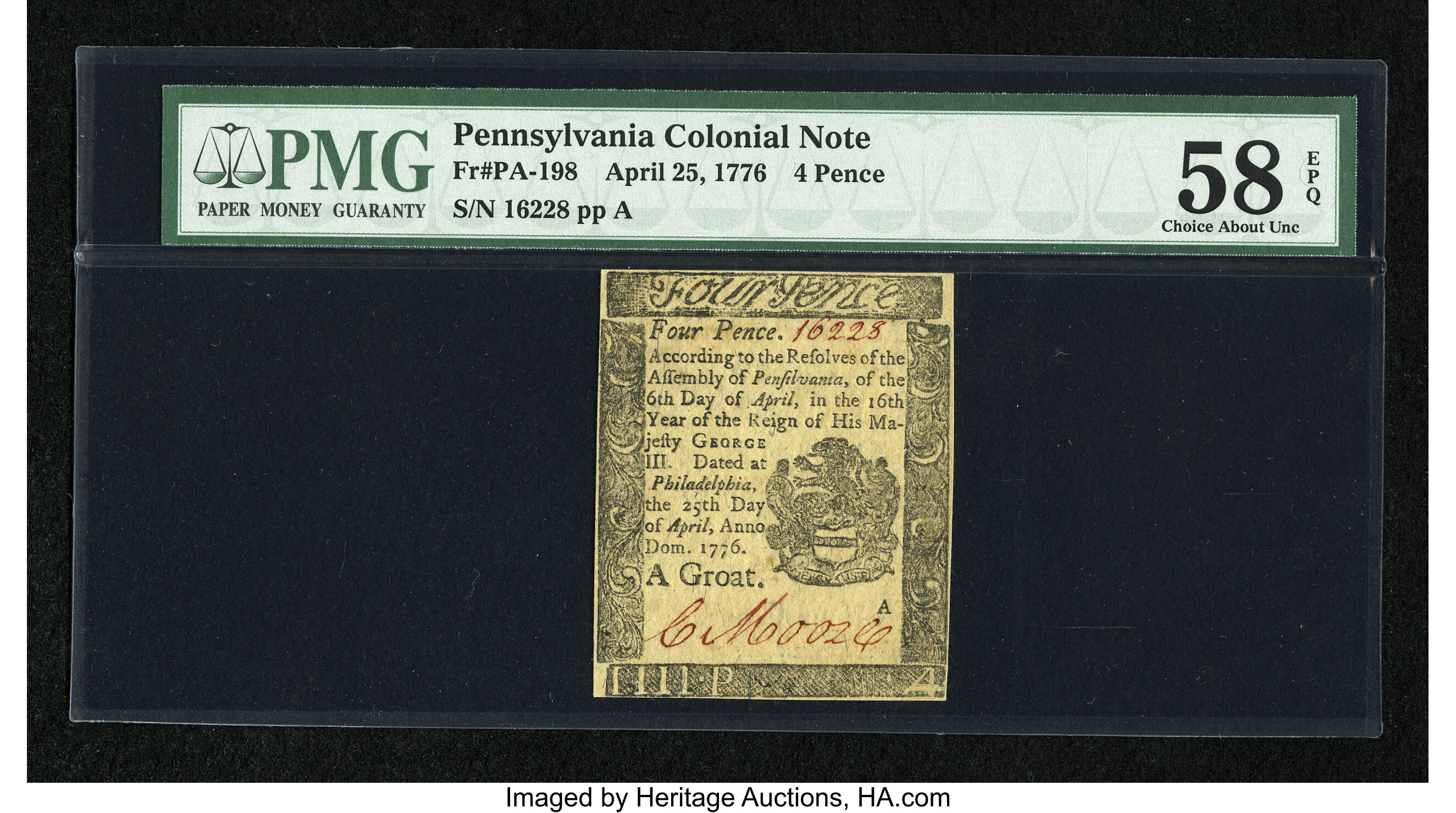 image for: Pennsylvania April 25, 1776 4d PMG Choice About Unc 58 EPQ....