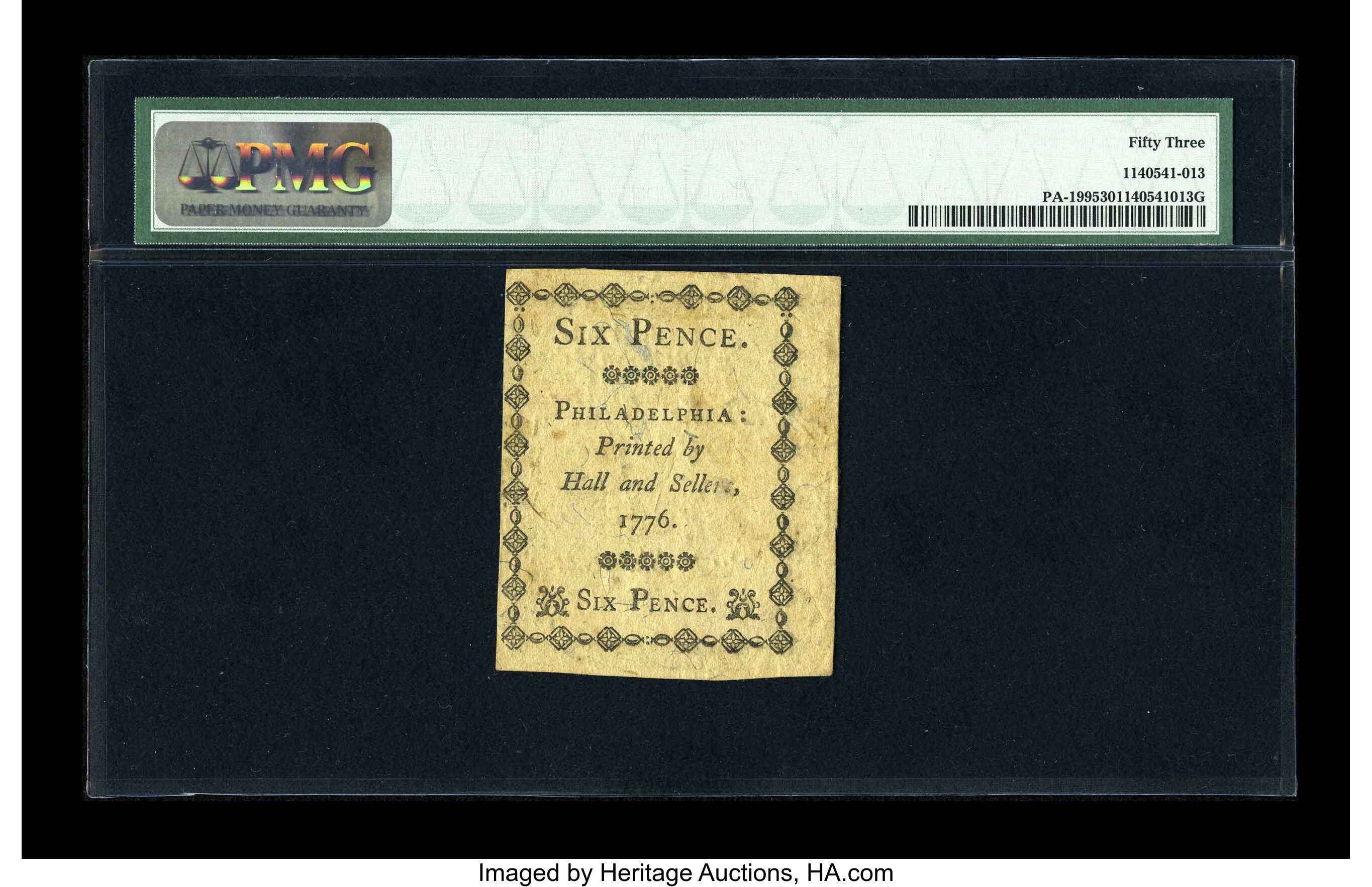 image for: Pennsylvania April 25, 1776 6d PMG About Uncirculated 53....