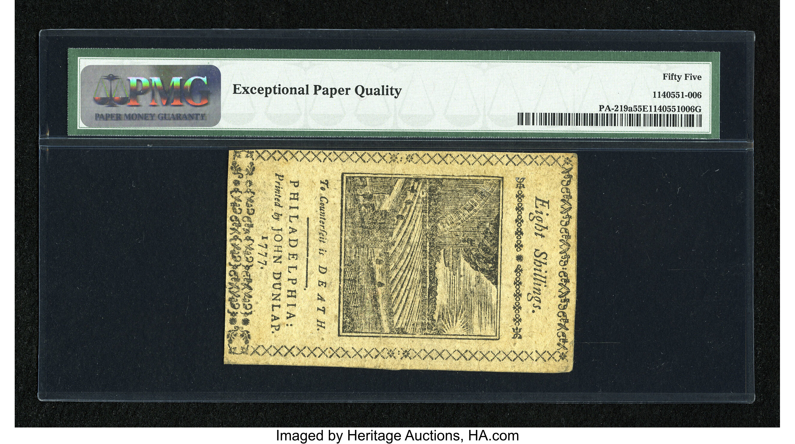 image for: Pennsylvania April 10, 1777 8s PMG About Uncirculated 55 EPQ....