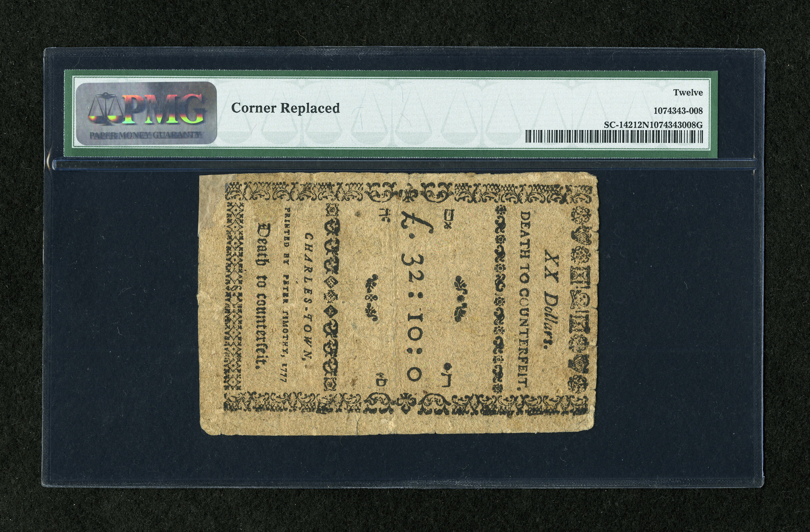 image for: South Carolina December 23, 1776 $20 PMG Fine 12 Net....