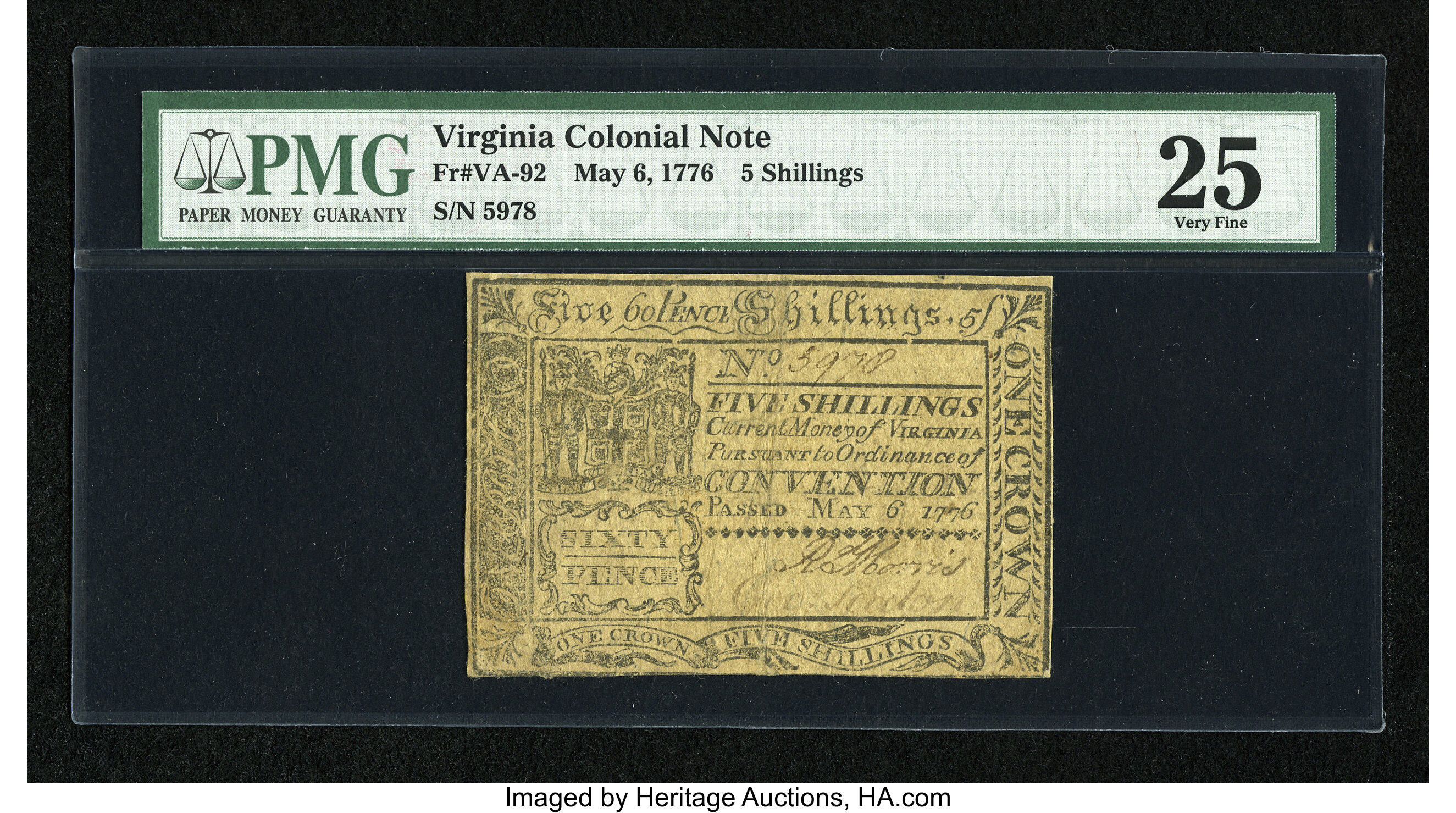 image for: Virginia May 6, 1776 5s PMG Very Fine 25....
