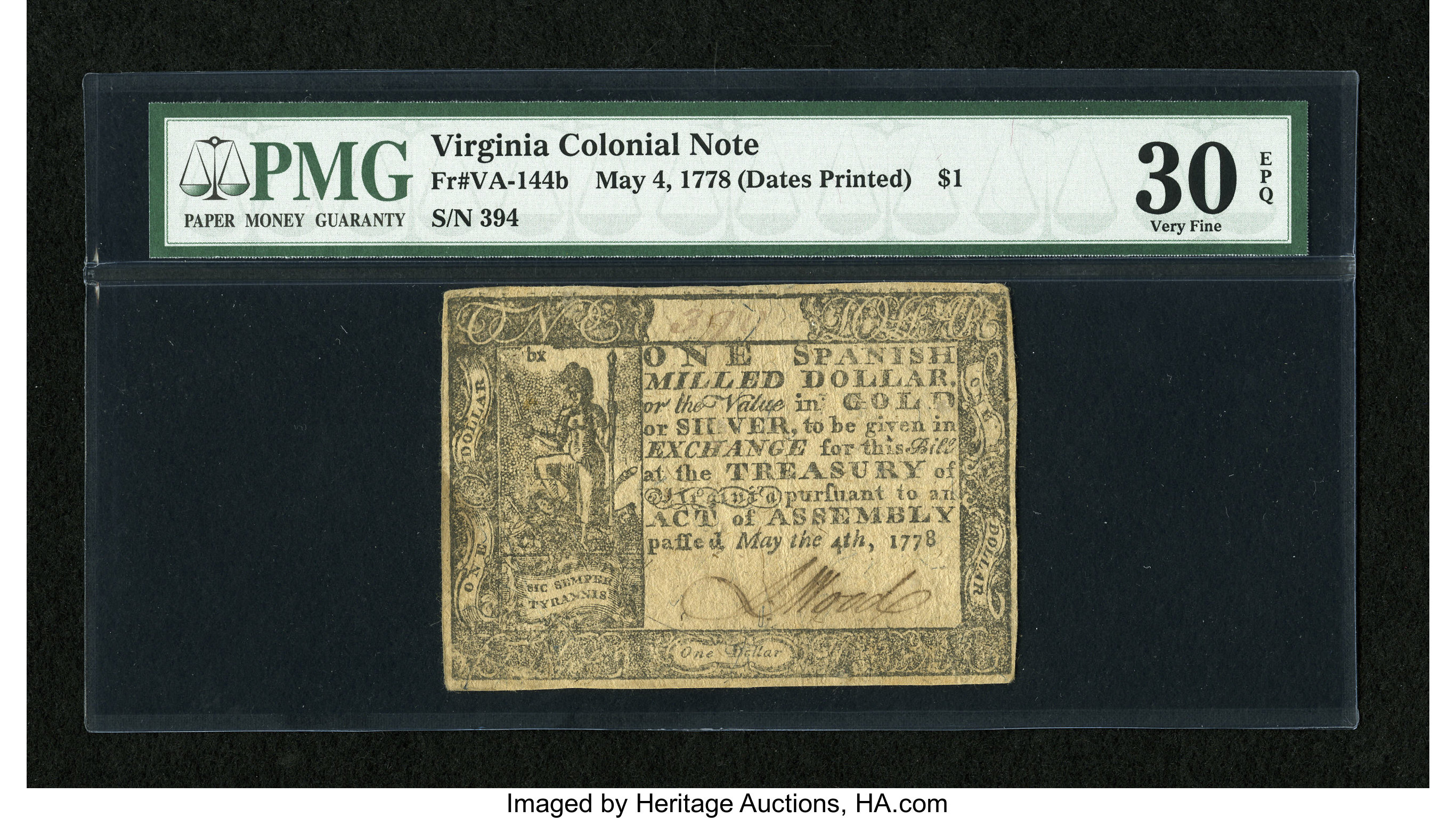 May 4, 1778 $1 Virginia, Thick Paper (Fr. VA144b)