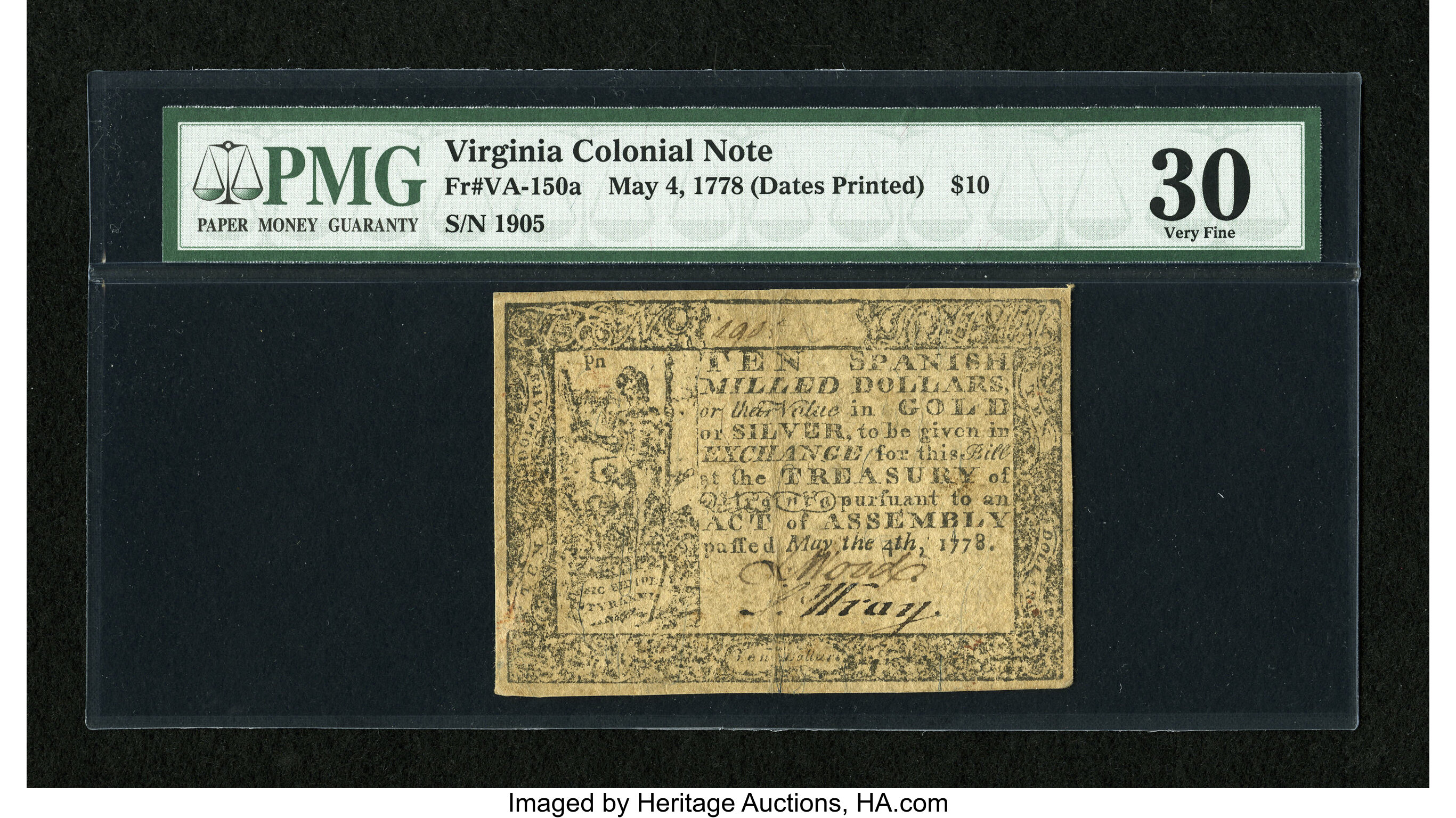 image for: Virginia May 4, 1778 (Dates Printed) $10 PMG Very Fine 30....