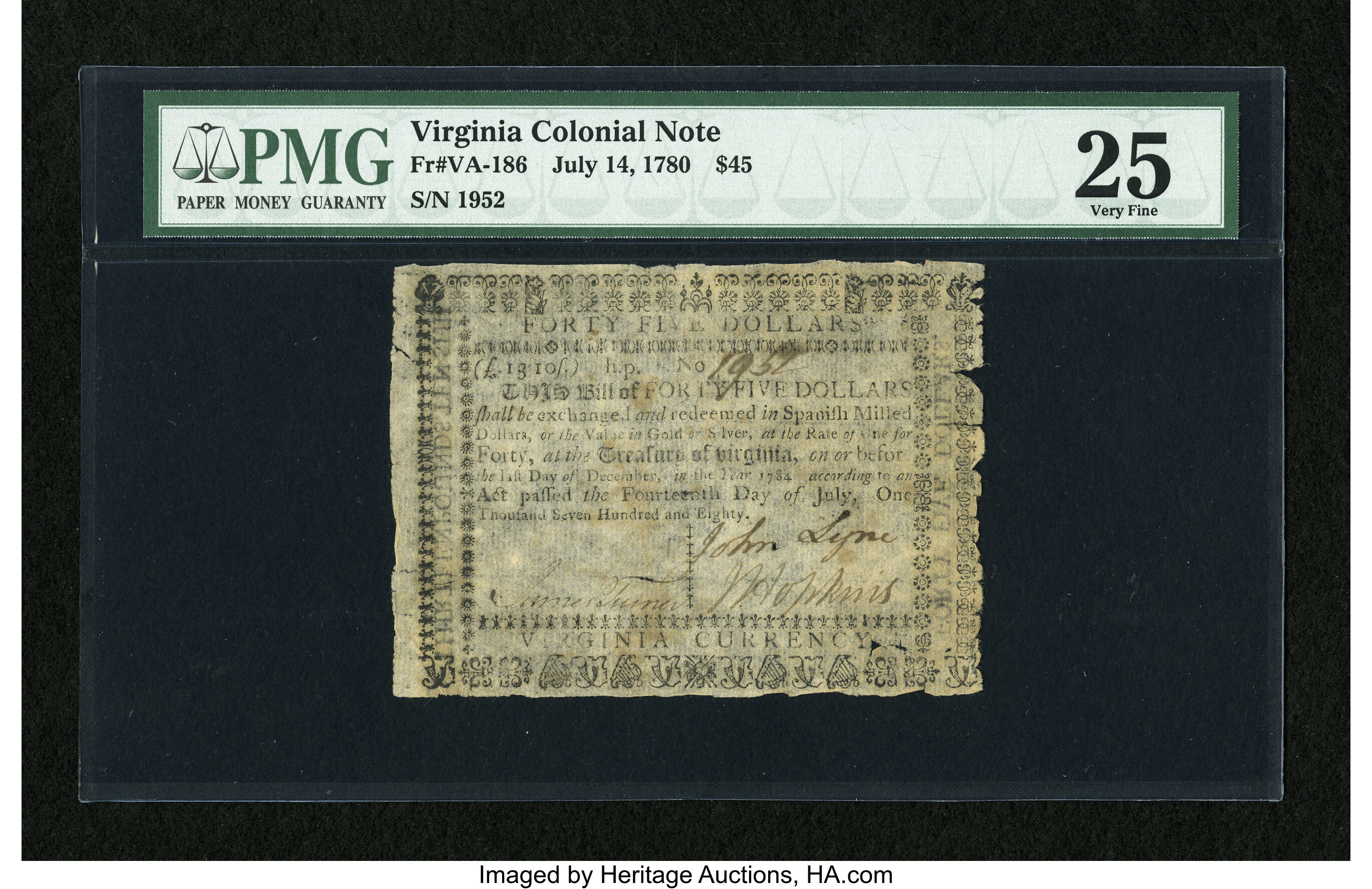 image for: Virginia July 14, 1780 $45 PMG Very Fine 25 EPQ....