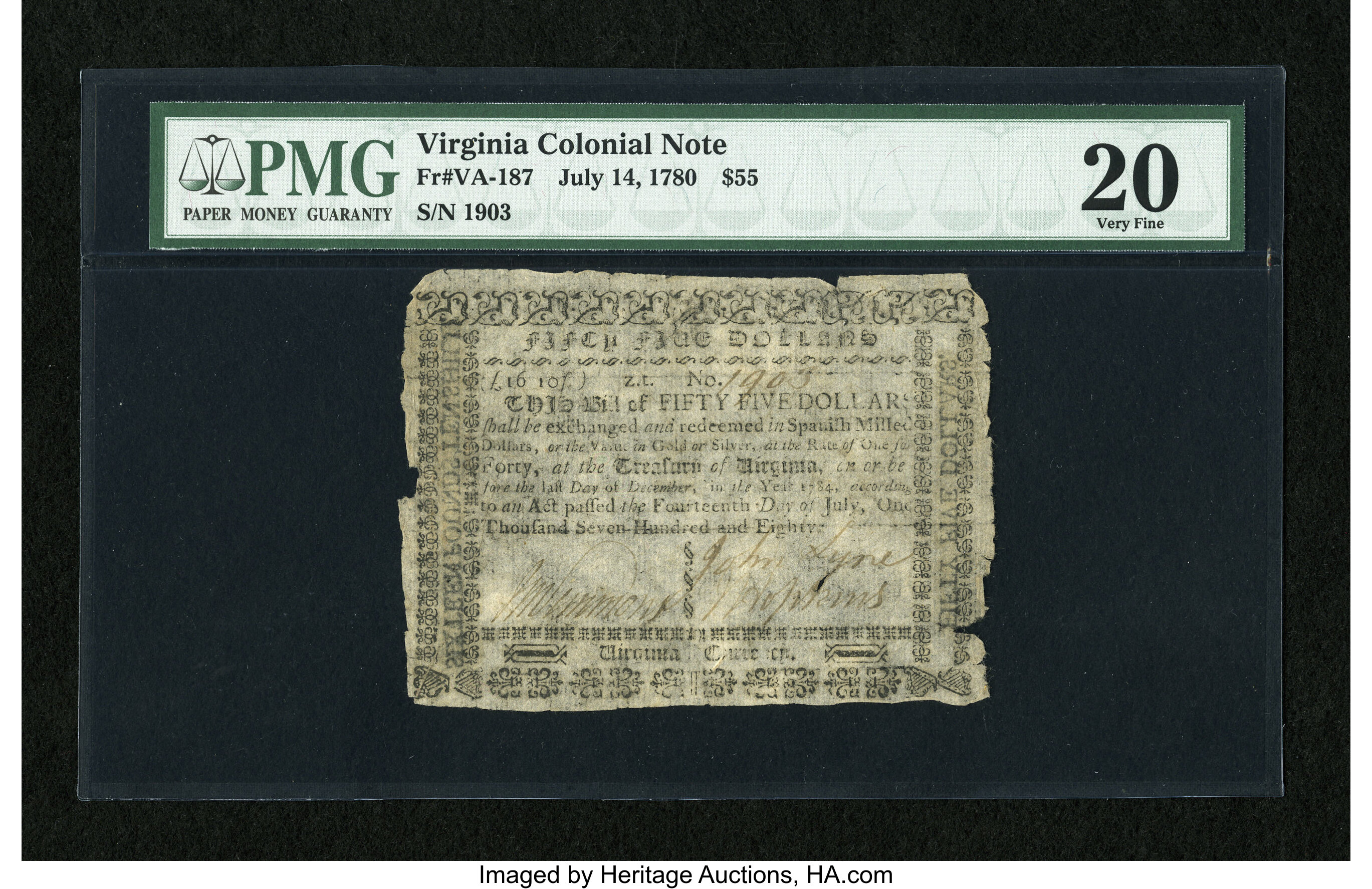 image for: Virginia July 14, 1780 $55 PMG Very Fine 20....