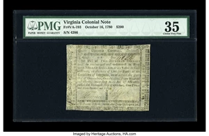 image for: Virginia October 16, 1780 $200 PMG Choice Very Fine 35....