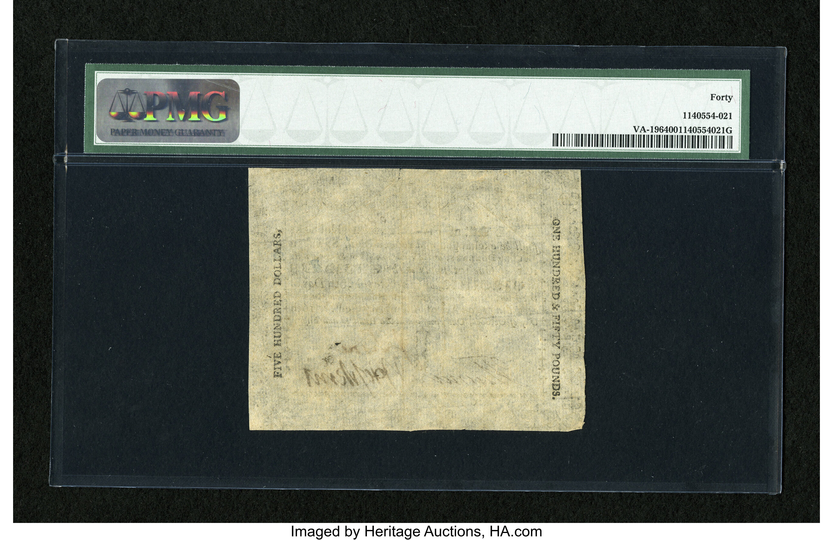 image for: Virginia October 16, 1780 $500 PMG Extremely Fine 40....