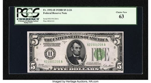 image for: Fr. 1952-H $5 1928B Federal Reserve Note. PCGS Choice New 63....