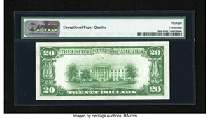 image for: Fr. 2050-F $20 1928 Federal Reserve Note. PMG Choice About Unc 58 EPQ....