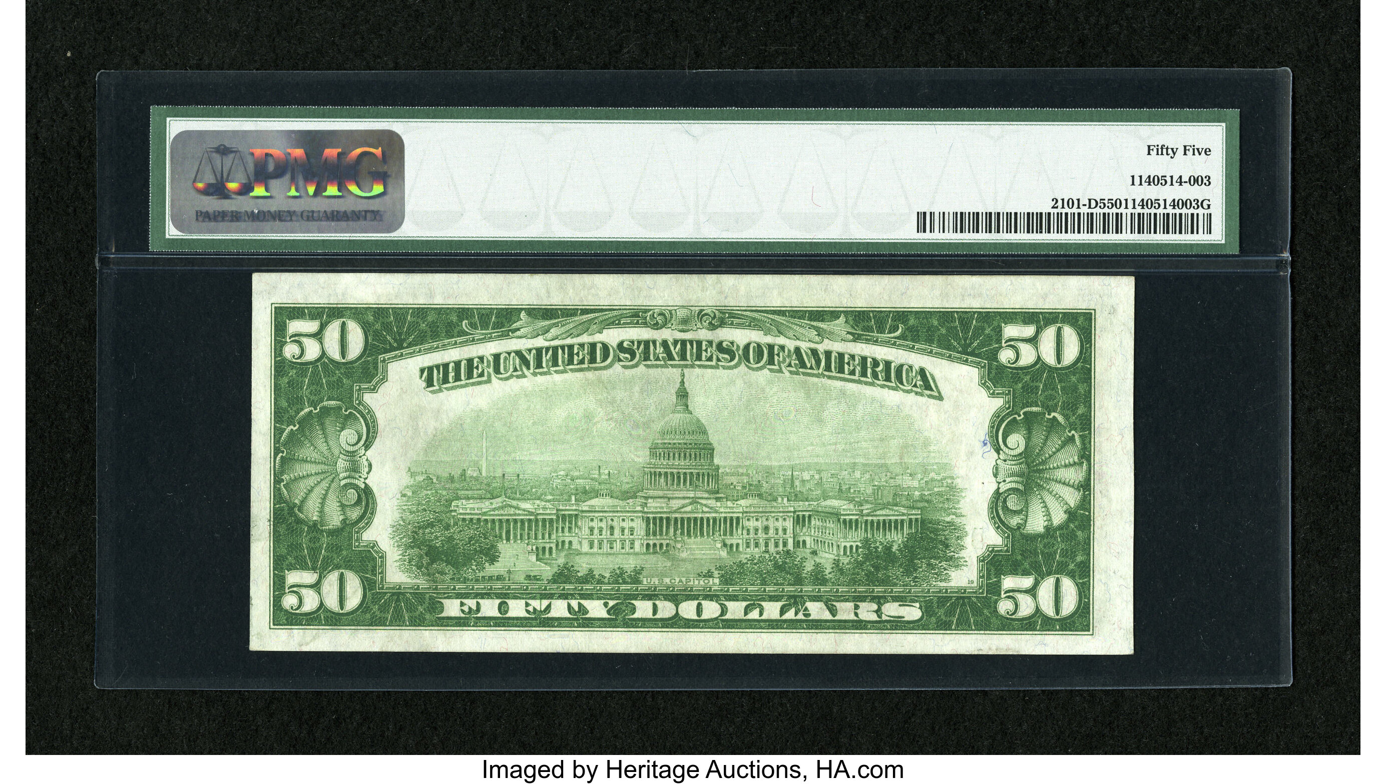 image for: Fr. 2101-D $50 1928A Dark Green Seal Federal Reserve Note. PMG About Uncirculated 55....