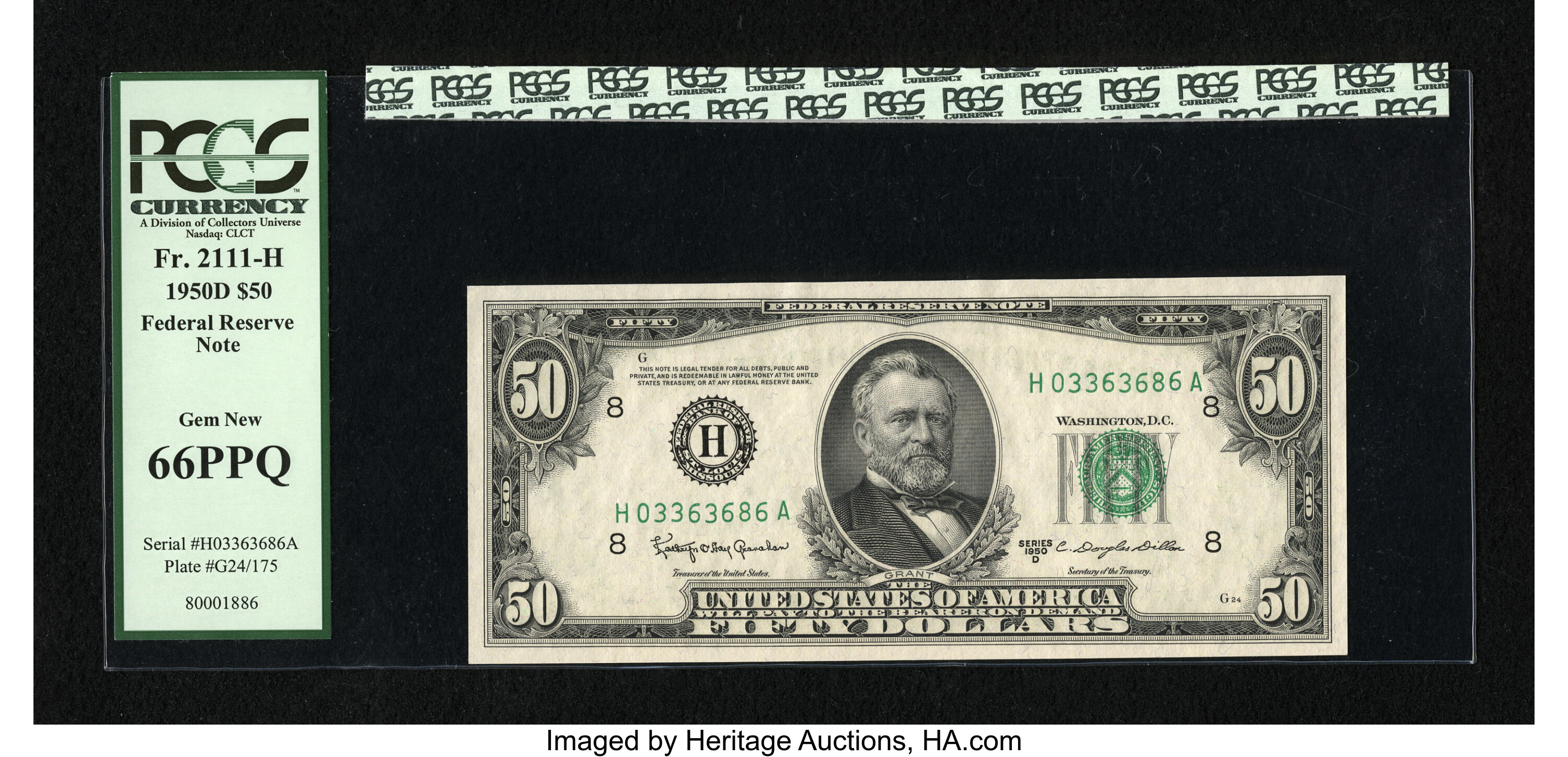 image for: Fr. 2111-H $50 1950D Federal Reserve Note. PCGS Gem New 66PPQ....