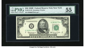 image for: Fr. 2112-B $50 1950E Federal Reserve Note. PMG About Uncirculated 55....