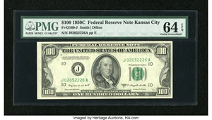 image for: Fr. 2160-J $100 1950C Federal Reserve Note. PMG Choice Uncirculated 64 EPQ....