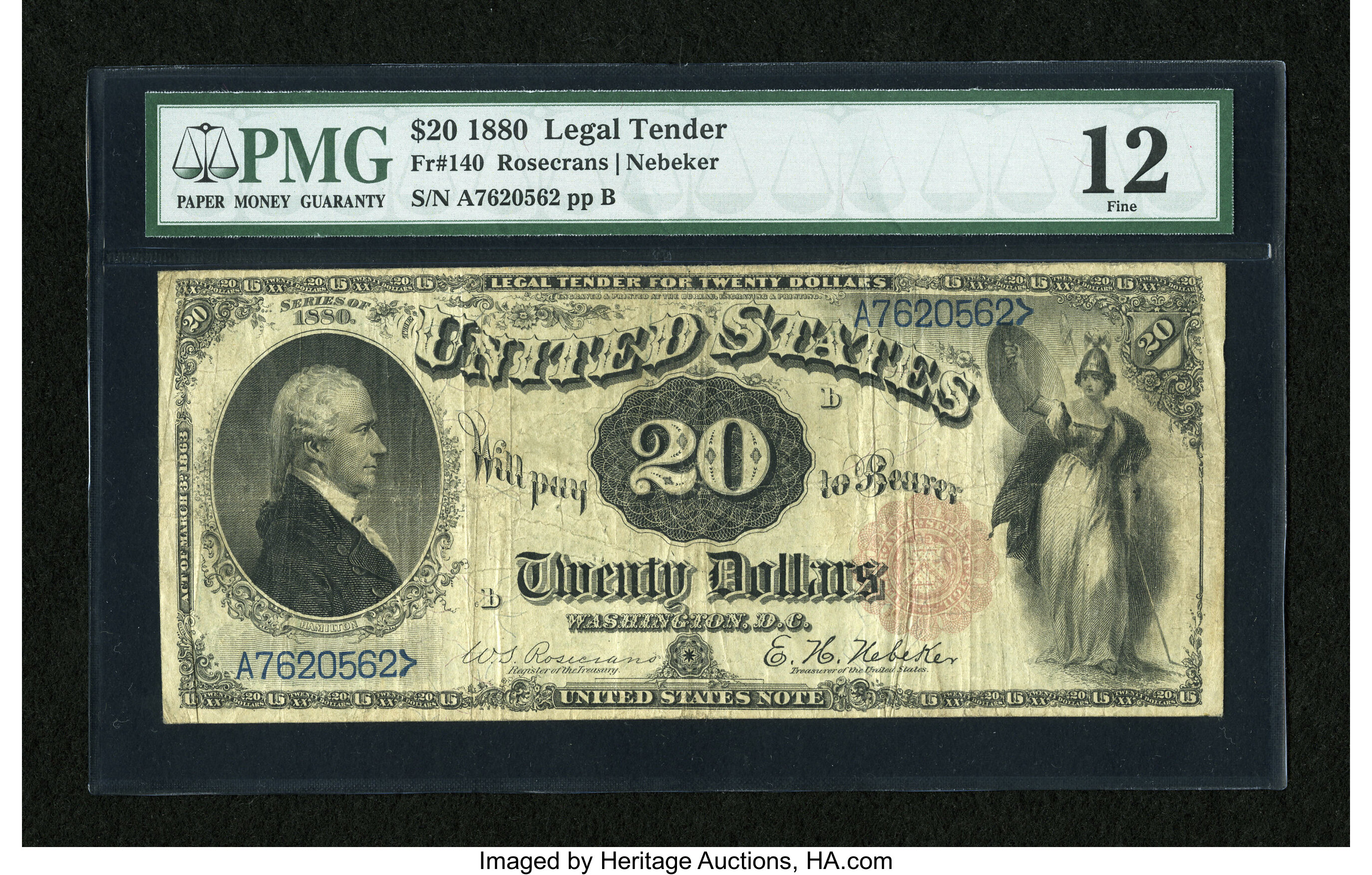 image for: Fr. 140 $20 1880 Legal Tender PMG Fine 12....