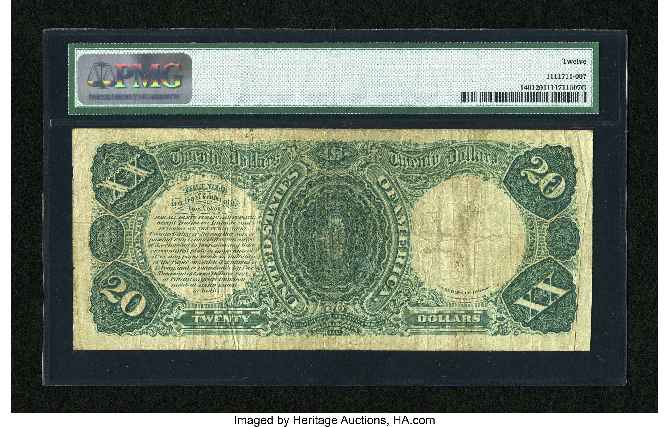 image for: Fr. 140 $20 1880 Legal Tender PMG Fine 12....