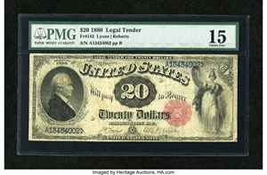 image for: Fr. 143 $20 1880 Legal Tender PMG Choice Fine 15....