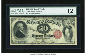 image for: Fr. 143 $20 1880 Legal Tender PMG Fine 12....