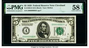 image for: Low Serial Number 66 Fr. 1950-D $5 1928 Federal Reserve Note. PMG Choice About Unc 58 EPQ....