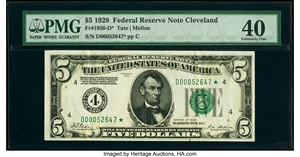 image for: Fr. 1950-D* $5 1928 Federal Reserve Star Note. PMG Extremely Fine 40....