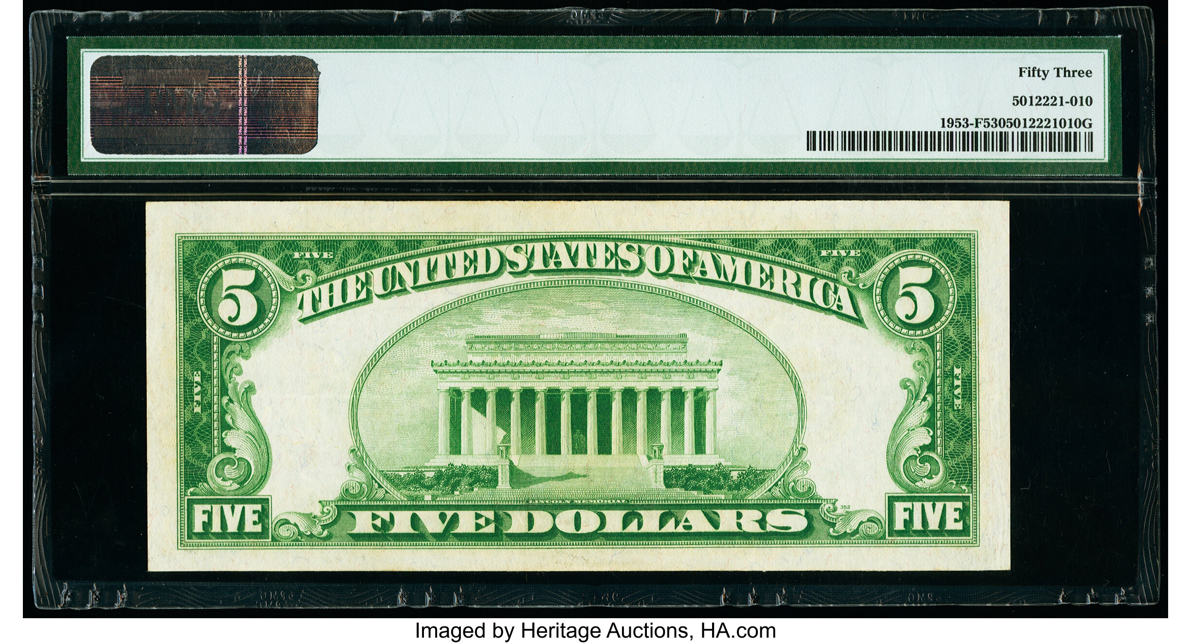 image for: Fr. 1953-F $5 1928C Light Green Seal Federal Reserve Note. PMG About Uncirculated 53....