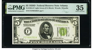 image for: Fr. 1954-F $5 1928D Light Green Seal Federal Reserve Note. PMG Choice Very Fine 35....
