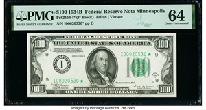 image for: Fr. 2154-I* $100 1934B Federal Reserve Star Note. PMG Choice Uncirculated 64....