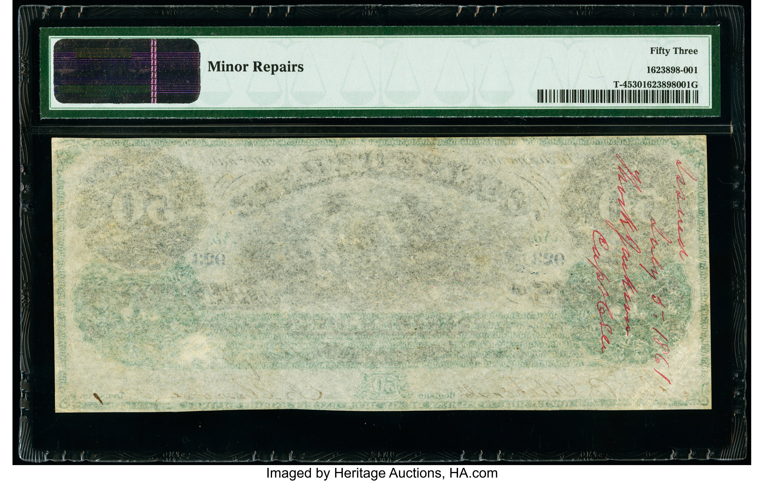 image for: Military Endorsement "Thomas K. Jackson Capt. CSA" T4 $50 1861 PF-2 Cr. 4 PMG About Uncirculated 53....